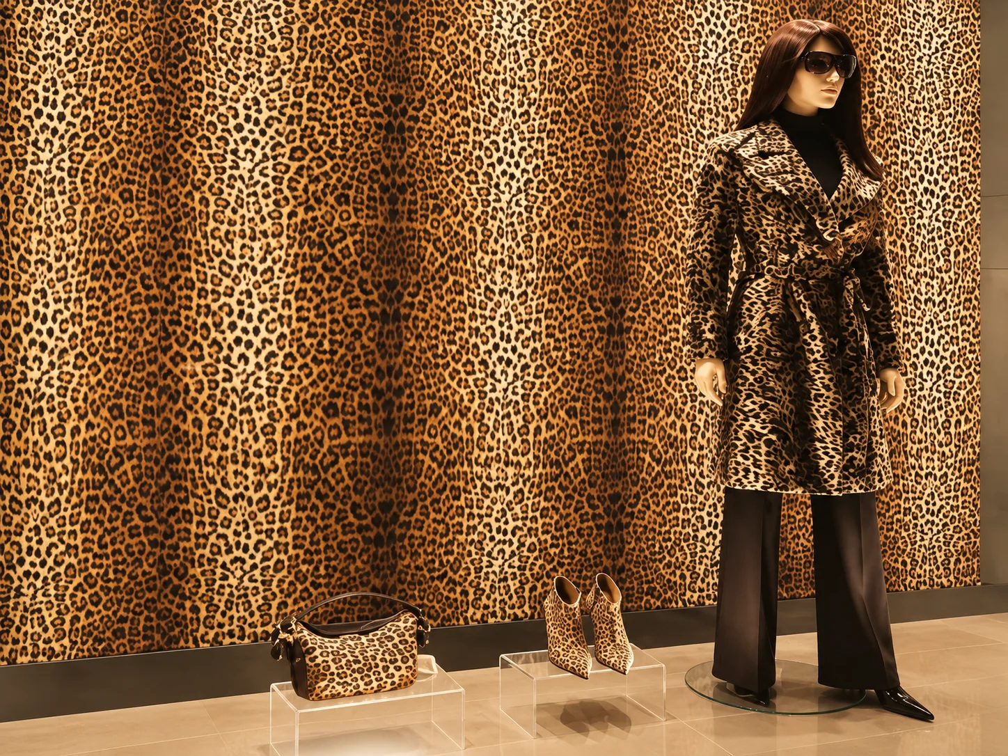Vitrina de moda con concepto animal print